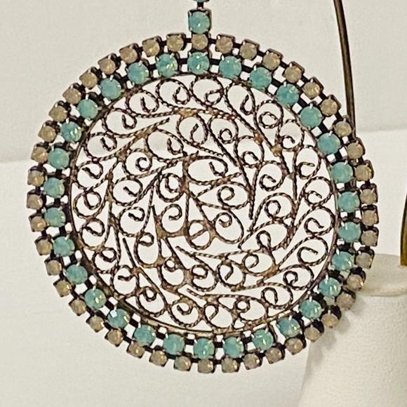 Vintage 1980's NIKOLAS FRANGOS Filigree Rhinestone OVERSIZED Clip On Earrings 4" - Picture 10 of 14